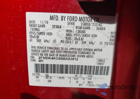 2011 Ford Edge Limited из США, поврежденный, VIN 2FMDK4KC6BBA53812